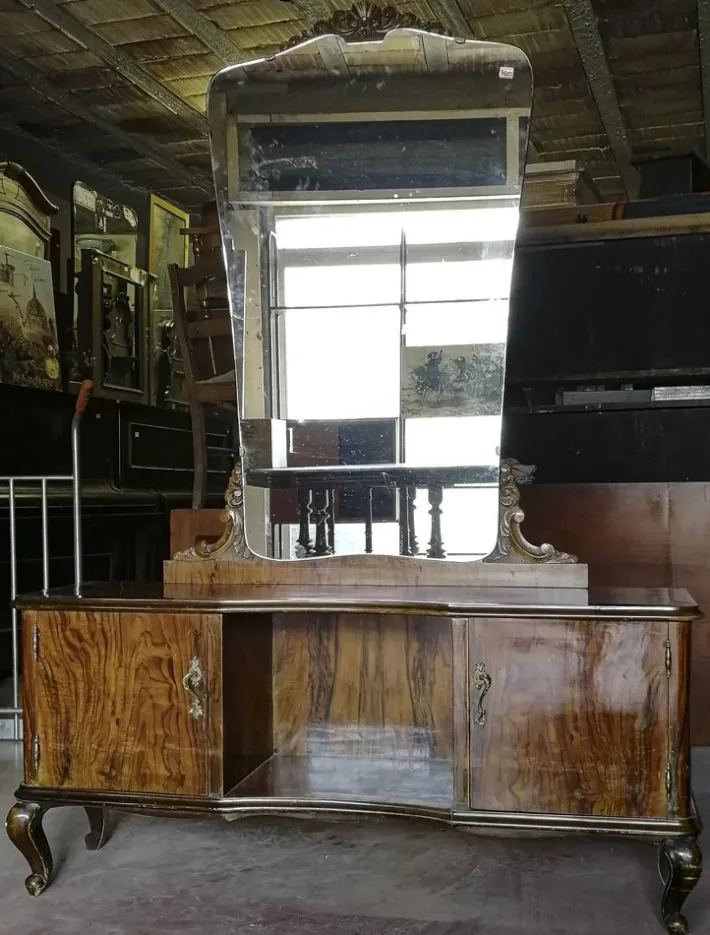 Pamono Italian Chippendale Walnut Burl & Veneer Dressing Table, 1940s Discount