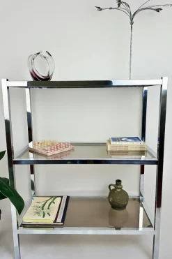 Pamono Italian Chrome and Smoked Glass Bookshelf, 1970s Hot