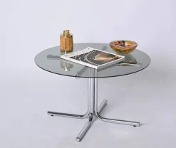 Pamono Italian Chrome and Smoked Glass Round Coffee Table in the style of Giotto Stoppino, 1970s Online