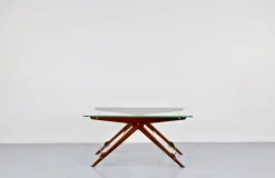 Pamono Italian Coffee Table in Brass and Glass by Cesare Lacca, 1960s New