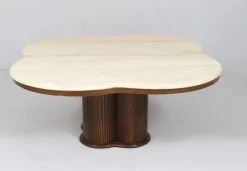 Pamono Italian Coffee Table with Cloverleaf-Shaped Travertine Top, 1970s Hot
