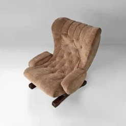 Pamono Italian Modern Chair in Brown Velvet and Wood by Guido Bonzanini for Tecnosalotti, 1970s New