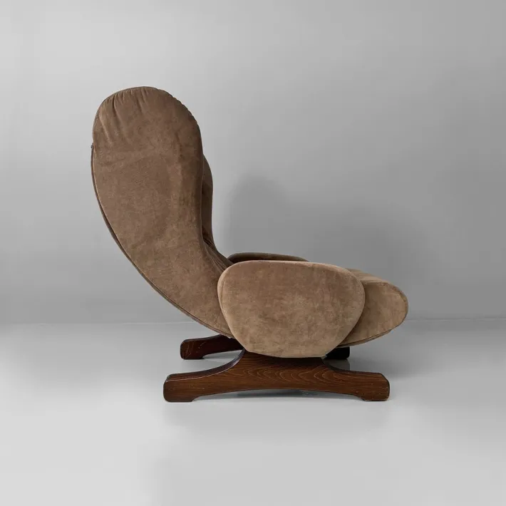 Pamono Italian Modern Chair in Brown Velvet and Wood by Guido Bonzanini for Tecnosalotti, 1970s New
