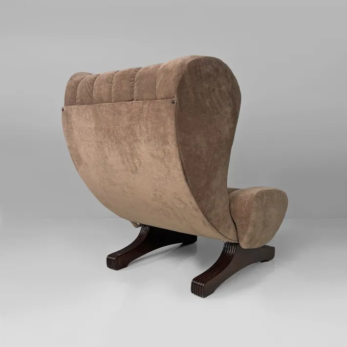 Pamono Italian Modern Chair in Brown Velvet and Wood by Guido Bonzanini for Tecnosalotti, 1970s New