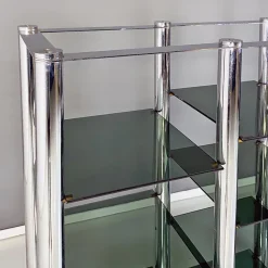Pamono Italian Modern Self Supporting Bookcase in Chromed Steel and Smoked Glass, 1970s Outlet