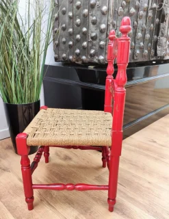 Pamono Italian Red Wood and Rope Rush Kids Children Chair with Disney Graphics Clearance