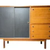Pamono Italian Teak and Black Skai Sideboard by G. Coslin for 3V Arredamenti, 1960s Hot