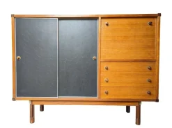Pamono Italian Teak and Black Skai Sideboard by G. Coslin for 3V Arredamenti, 1960s Hot