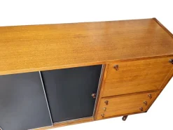 Pamono Italian Teak and Black Skai Sideboard by G. Coslin for 3V Arredamenti, 1960s Hot