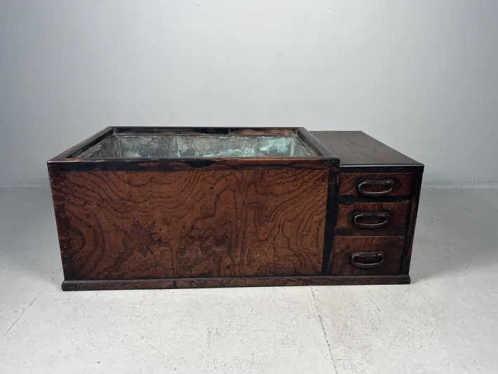 Pamono Japanese Keyaki Hibachi with Three Drawers New