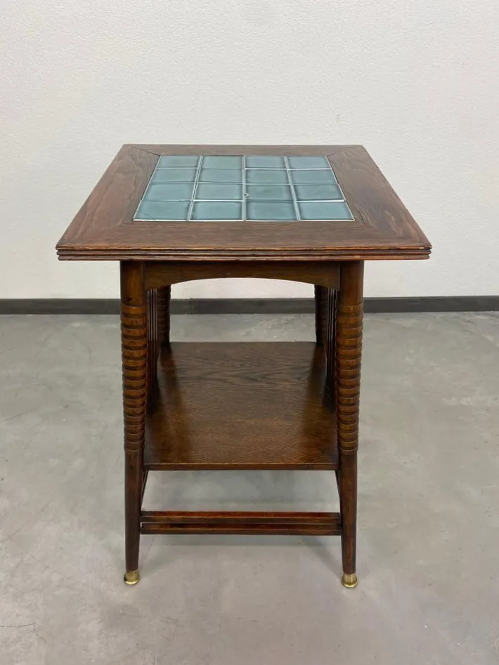 Pamono Jugendstil Side Table with Blue Tiles Top attributed to Adolf Loos, 1890s Sale