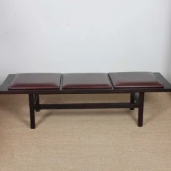 Pamono Large Black Wood and Leather Bench, 20th Century Work Discount