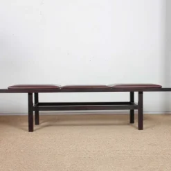 Pamono Large Black Wood and Leather Bench, 20th Century Work Discount