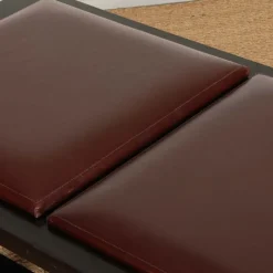 Pamono Large Black Wood and Leather Bench, 20th Century Work Discount