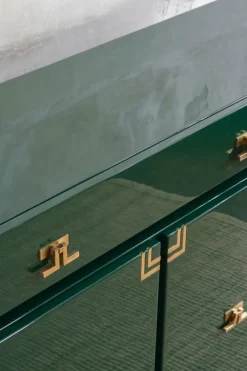 Pamono Large Dark Green Lacquered Wood Sideboard with Brass Details, 1980s Best
