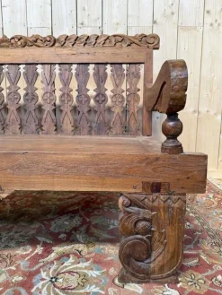 Pamono Large Indonesian Garden Bench in Carved Walnut Outlet