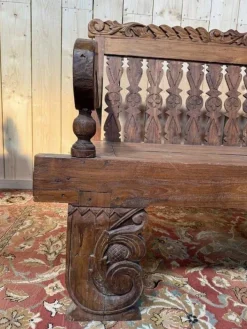 Pamono Large Indonesian Garden Bench in Carved Walnut Outlet