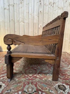 Pamono Large Indonesian Garden Bench in Carved Walnut Outlet