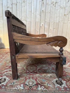 Pamono Large Indonesian Garden Bench in Carved Walnut Outlet