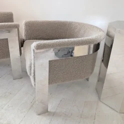 Pamono Large Mid-Century Chromed Steel and Mohair Bouclé Lounge Chairs by Milo Baughman, USA, 1970s, Set of 2