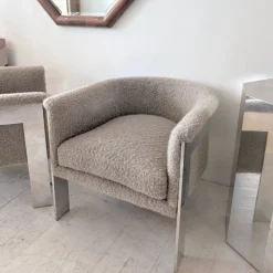 Pamono Large Mid-Century Chromed Steel and Mohair Bouclé Lounge Chairs by Milo Baughman, USA, 1970s, Set of 2