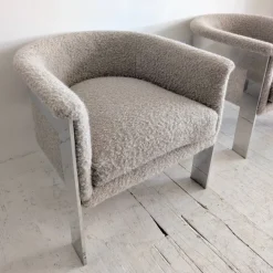 Pamono Large Mid-Century Chromed Steel and Mohair Bouclé Lounge Chairs by Milo Baughman, USA, 1970s, Set of 2
