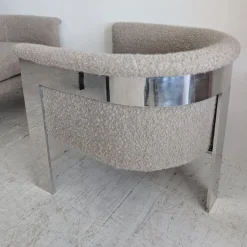 Pamono Large Mid-Century Chromed Steel and Mohair Bouclé Lounge Chairs by Milo Baughman, USA, 1970s, Set of 2