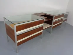 Pamono Large Sales Counters in Rosewood and Steel and Glass, 1960s, Set of 3 Sale