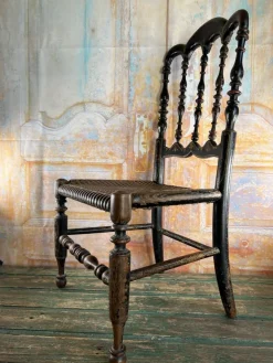 Pamono Late 19th Century Napoleon III Childrens Chair in Blackened Wood and Canework Clearance