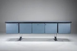 Pamono Leather-Wrapped Sideboard with Oak Trim by Warren Platner for Knoll, 1970s New