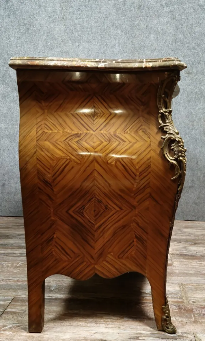 Pamono Louis XV Style Curved Chest of Drawers in Marquetry, 1880 Hot
