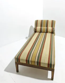 Pamono Louis XVI Style Chaise Longue in Wood and Multicolored Fabric with Brass Accessories, 1890s New