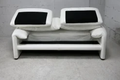 Pamono Maralunga Sofa in White Leather by Vico Magistretti for Cassina, Italy, 1970s New