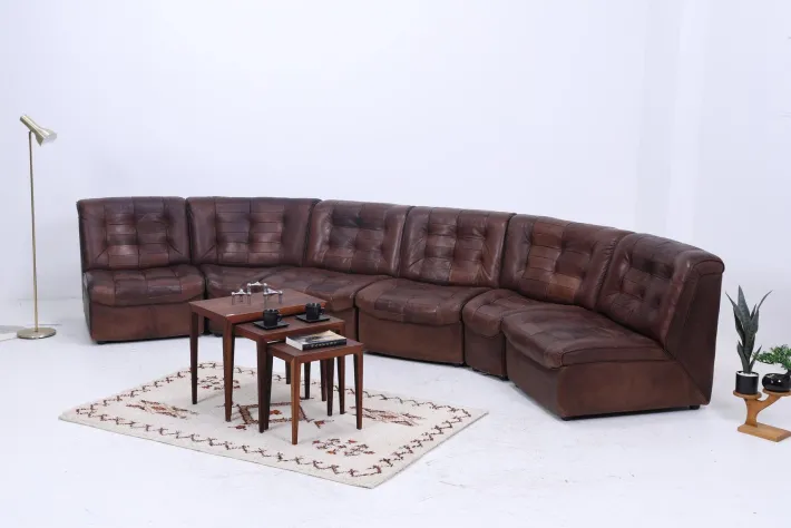 Pamono Mid-Century Brown Leather Modular Sofa from Lemke, 1970s, Set of 6 Outlet