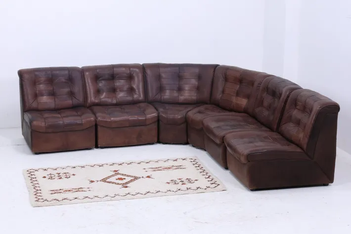 Pamono Mid-Century Brown Leather Modular Sofa from Lemke, 1970s, Set of 6 Outlet