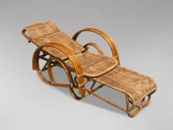 Pamono Mid-Century Italian Bamboo & Rattan Chaise Longue Sun Lounger, 1950 New