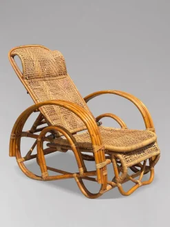 Pamono Mid-Century Italian Bamboo & Rattan Chaise Longue Sun Lounger, 1950 New