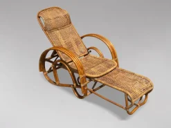 Pamono Mid-Century Italian Bamboo & Rattan Chaise Longue Sun Lounger, 1950 New