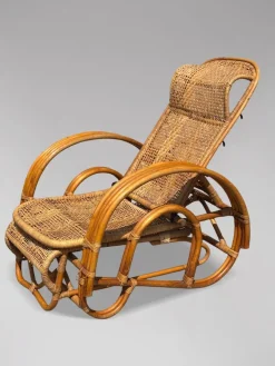 Pamono Mid-Century Italian Bamboo & Rattan Chaise Longue Sun Lounger, 1950 New