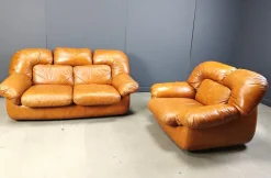 Pamono Mid-Century Italian Leather Sofa Set by Ercole Biella for Grappeggia, 1970s, Set of 2 Hot