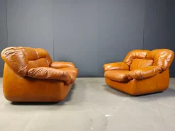 Pamono Mid-Century Italian Leather Sofa Set by Ercole Biella for Grappeggia, 1970s, Set of 2 Hot