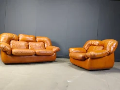 Pamono Mid-Century Italian Leather Sofa Set by Ercole Biella for Grappeggia, 1970s, Set of 2 Hot