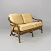 Pamono Mid-Century Modern American Rattan and Beige Floreal Fabric Sofa attributed to McGuire, 1970s Sale