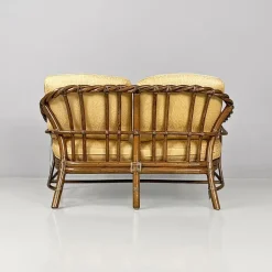 Pamono Mid-Century Modern American Rattan and Beige Floreal Fabric Sofa attributed to McGuire, 1970s Sale
