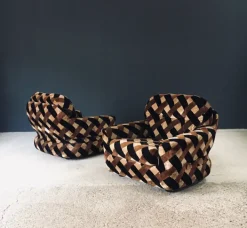 Pamono Mid-Century Modern Op Art Psychedelic Lounge Chairs, Italy, 1970s, Set of 2