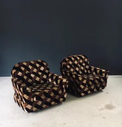 Pamono Mid-Century Modern Op Art Psychedelic Lounge Chairs, Italy, 1970s, Set of 2