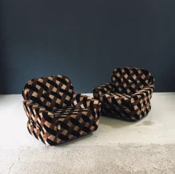 Pamono Mid-Century Modern Op Art Psychedelic Lounge Chairs, Italy, 1970s, Set of 2