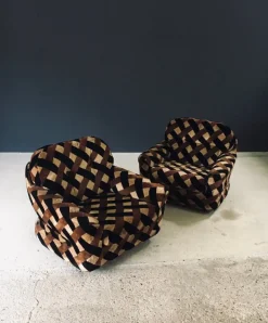 Pamono Mid-Century Modern Op Art Psychedelic Lounge Chairs, Italy, 1970s, Set of 2