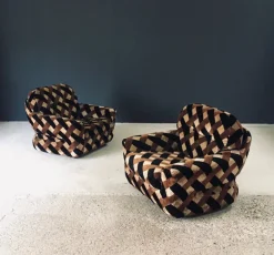 Pamono Mid-Century Modern Op Art Psychedelic Lounge Chairs, Italy, 1970s, Set of 2