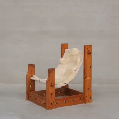 Pamono Mid-Century Modern Spanish Wood and Canvas Sling Chair, 1970s New